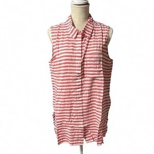 beachlunchlounge Pink and White Striped Sleeveless Shirt